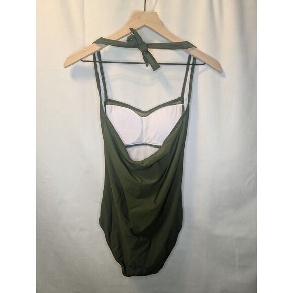 🌿 Aqua Eve Ruched One-Piece Halter Tummy Control Swimsuit S - Picture 4 of 7